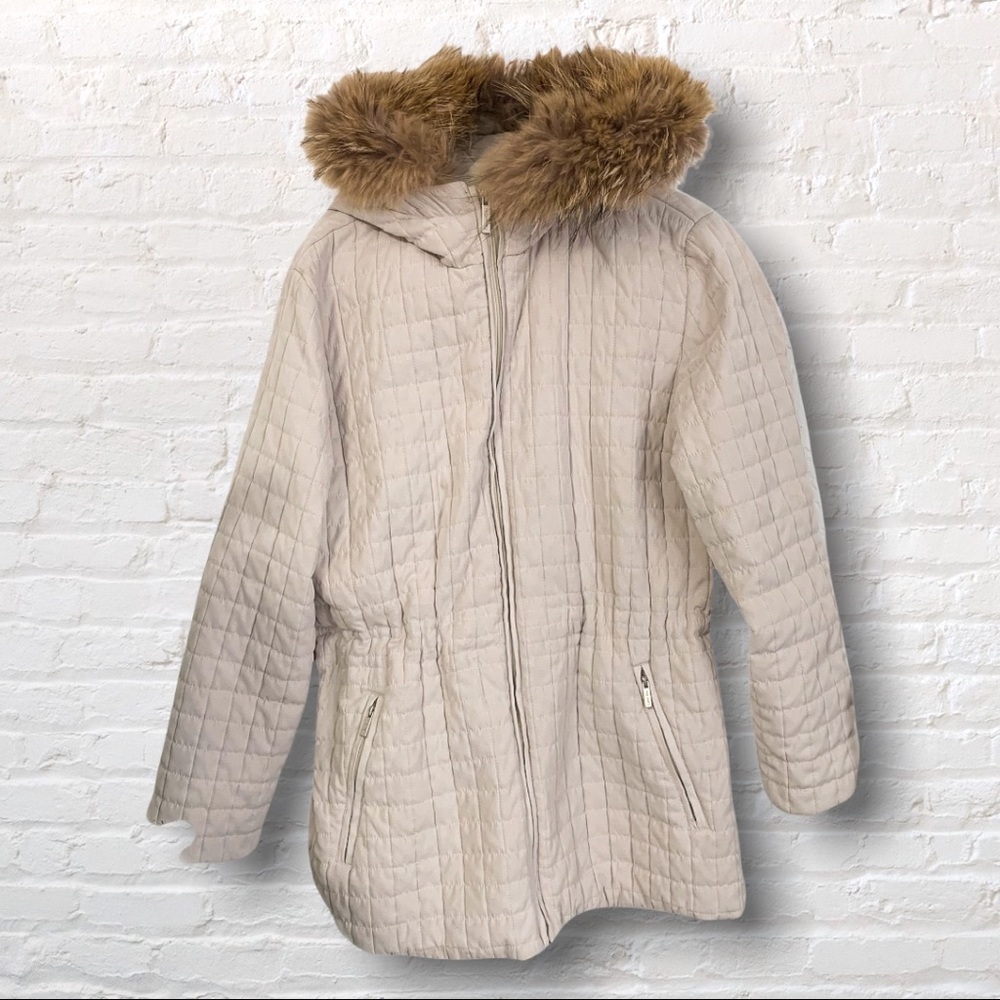 CALVIN KLEIN fur hood zip up parka, size small